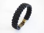 Heren Armband gevlochten leer - Lengte 21,5 cm - Zwart, Ophalen of Verzenden, Nieuw