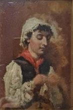 Luigi Nono (1850-1918), At - Ritratto di giovane popolana, Antiek en Kunst