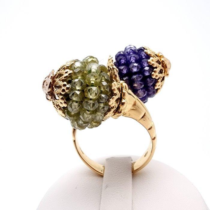 Ring - 18 karaat Geel goud Amethist - Olivijn, Sieraden, Tassen en Uiterlijk, Ringen