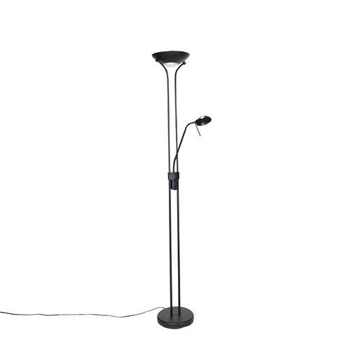 Moderne vloerlamp zwart met leeslamp incl. LED dim to warm -, Huis en Inrichting, Lampen | Vloerlampen, Nieuw, Overige materialen