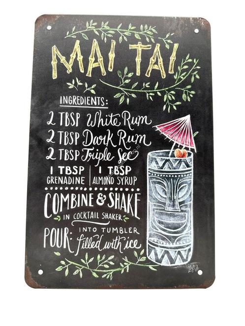 Metalen Wandbord - Mai Tai - Cocktails, Huis en Inrichting, Woonaccessoires | Wanddecoraties, Ophalen of Verzenden
