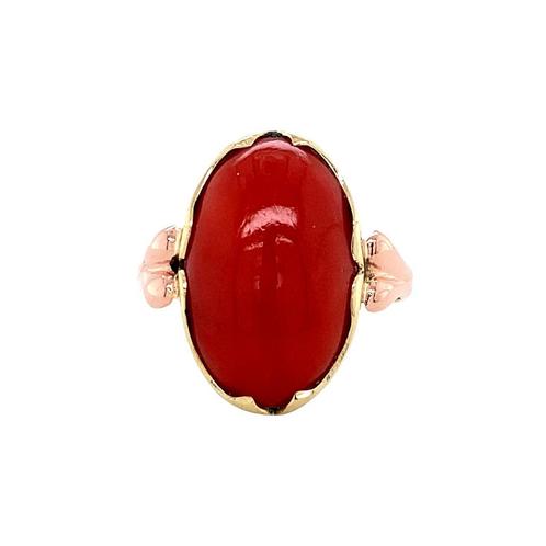 Gouden ring met bloedkoraal 14 krt, Sieraden, Tassen en Uiterlijk, Ringen, Nieuw, Ophalen of Verzenden