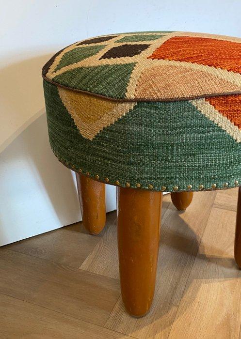 Kruk - Hout, Wol - Afghaan Poef, Antiek en Kunst, Curiosa en Brocante