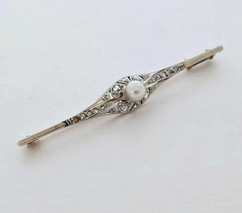 Zonder Minimumprijs - Broche - 14 karaat Geel goud, Witgoud, Sieraden, Tassen en Uiterlijk, Antieke sieraden