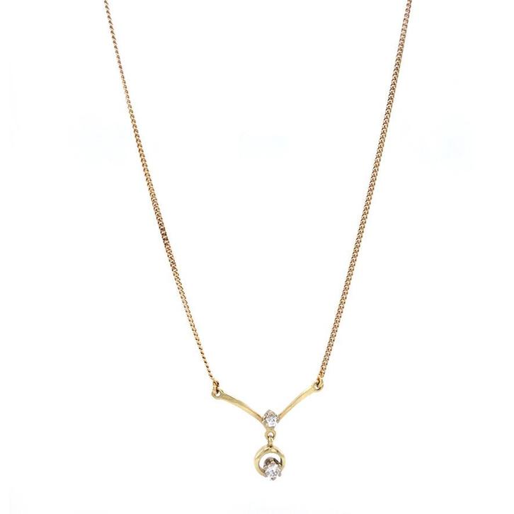 Geelgouden choker met zirkonia 40 cm 14 karaat, Sieraden, Tassen en Uiterlijk, Kettingen, Wit, Zo goed als nieuw, Met hanger, Goud