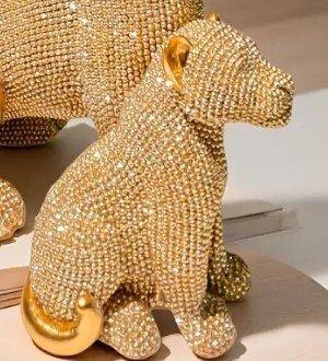 Beeld, Gold Panther with Young - 18 cm - GELDKleur-hars, Antiek en Kunst, Curiosa en Brocante