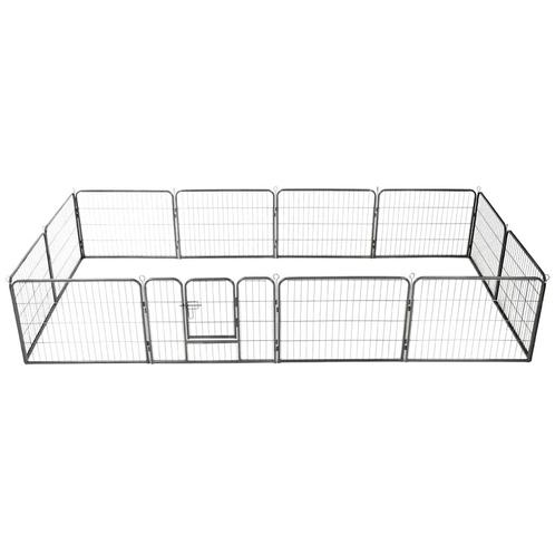 vidaXL Hondenren met 12 panelen 80x60 cm staal zwart, Dieren en Toebehoren, Honden-accessoires, Nieuw, Verzenden