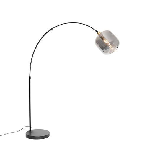 Booglamp zwart met goud met smoke glas - Zuzanna, Huis en Inrichting, Lampen | Vloerlampen, Nieuw, Glas, 150 tot 200 cm