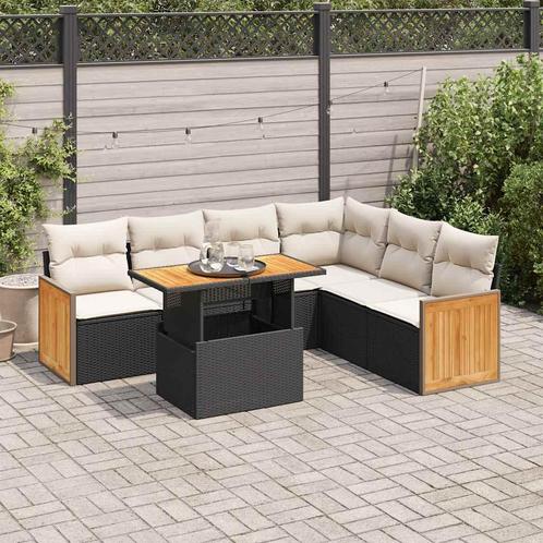vidaXL 7-delige Loungeset met kussens poly rattan acacia, Tuin en Terras, Tuinsets en Loungesets, Loungeset, Nieuw, Rotan, Verzenden