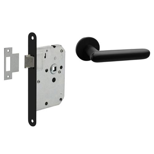 Deurbeslag set loopslot en deurklink Rinnovo zwart, Doe-het-zelf en Verbouw, Hang- en Sluitwerk, Klink of Kruk, Nieuw, Overige materialen