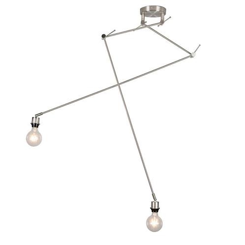 Moderne hanglamp staal zonder kap 2-lichts - Blitz, Huis en Inrichting, Lampen | Hanglampen, Nieuw, Overige materialen, 75 cm of meer