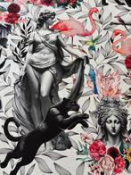 Oude Griekse standbeeld met panter en flamingo. 100% katoen