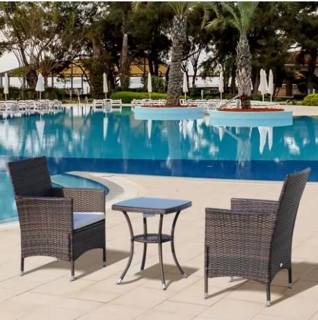 3-delige Balkonset – Rotan Stoelen met Kussens en Buiafel, Tuin en Terras, Tuinsets en Loungesets, Nieuw, Verzenden