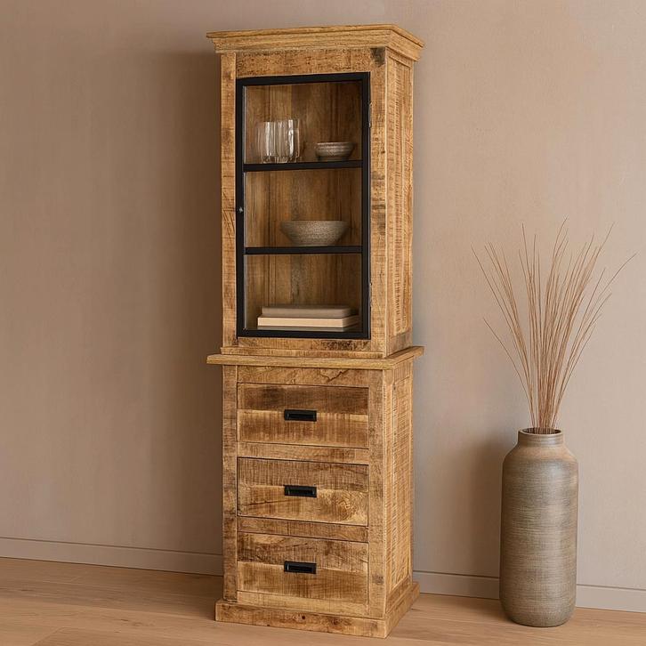 Buffetkast Mangohout Milan 65x200 Recht, Huis en Inrichting, Kasten | Buffetkasten, 25 tot 50 cm, Nieuw, Overige houtsoorten, 200 cm of meer