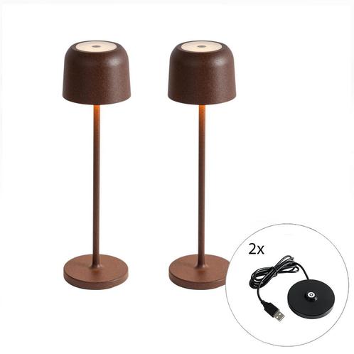 Set van 2 tafellampen mushroom roestbruin incl. laadstation, Huis en Inrichting, Lampen | Tafellampen, Nieuw, Minder dan 50 cm