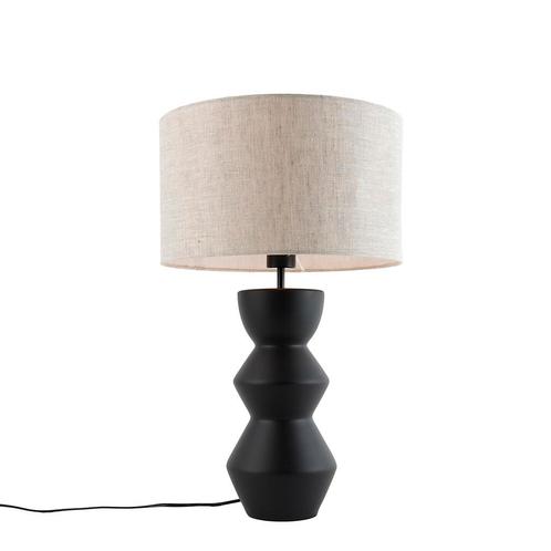 Design tafellamp zwart 16 cm stoffen kap lichtgrijs 35 cm -, Huis en Inrichting, Lampen | Tafellampen, Nieuw, 50 tot 75 cm