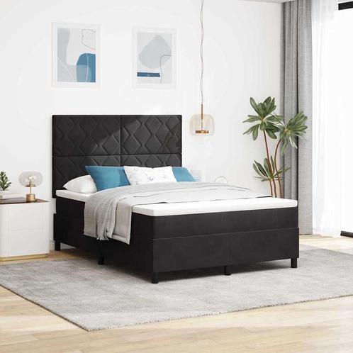 vidaXL Boxspringbed met matras en LED fluweel zwart 140x190, Huis en Inrichting, Slaapkamer | Bedden, 140 cm, 190 cm of minder