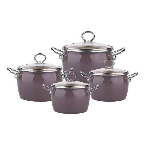 Silesia Balbina taupe 8 delige retro emaille pannenset -, Huis en Inrichting, Keuken | Potten en Pannen, Ophalen of Verzenden