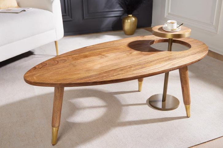 Massief houten salontafel GATSBY 110 cm bruin goud mango, Huis en Inrichting, Tafels | Salontafels, Ophalen of Verzenden