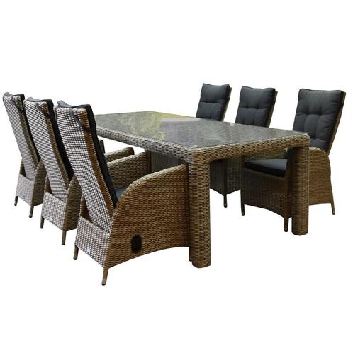 Menorca Bergamo dining tuinset 240x100xH77 cm 7-delig grijs, Tuin en Terras, Tuinsets en Loungesets, Nieuw, Wicker, Ophalen of Verzenden