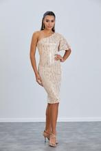 One Shoulder Angel Sleeve Midi Velvet Dress in Sequin Print, Kleding | Dames, Jurken, Verzenden, Nieuw