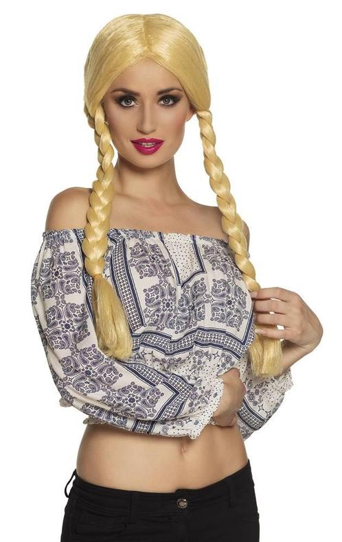 Blonde Pruik met Vlechten, Hobby en Vrije tijd, Feestartikelen, Nieuw, Verzenden