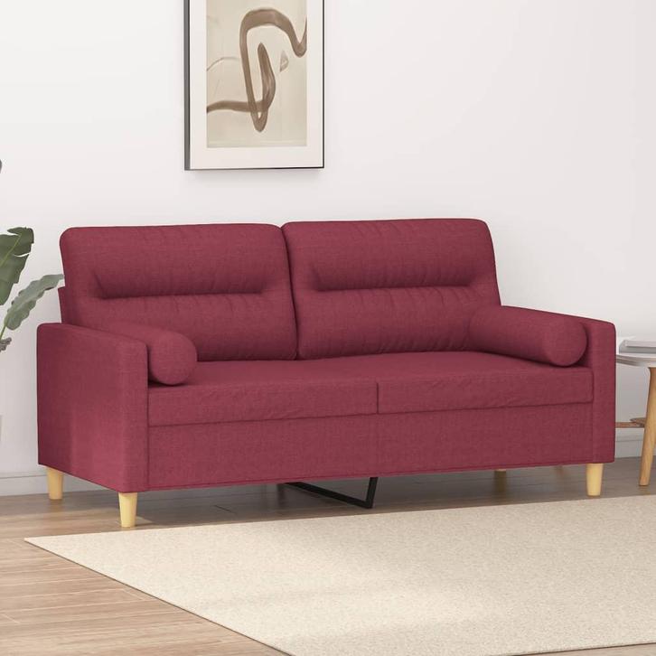 vidaXL Tweezitsbank met sierkussens 140 cm stof wijnrood, Huis en Inrichting, Banken | Bankstellen, Nieuw, 150 tot 200 cm, Stof