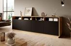 Meubella | Dressoir eiken mat zwart 238x40x75, Nieuw, 25 tot 50 cm, Modern, Verzenden