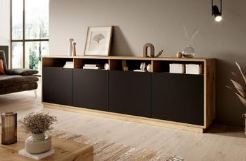 Meubella | Dressoir eiken mat zwart 238x40x75 beschikbaar voor biedingen