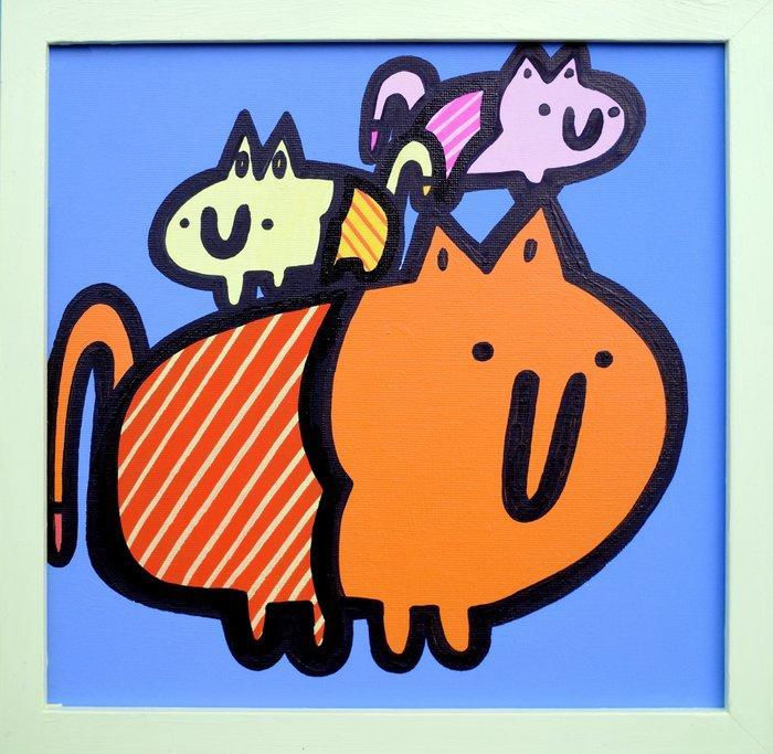 Kev Munday - Cat & Kittens, Antiek en Kunst, Kunst | Schilderijen | Modern