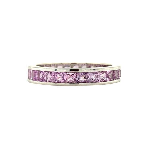 Witgouden alliance ring met roze saffier 18 krt, Sieraden, Tassen en Uiterlijk, Ringen, Dame, Roze, 18 tot 19, Zo goed als nieuw