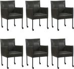 Set van 6 Donkergrijze leren moderne kuipstoel - poot rond z, Huis en Inrichting, Stoelen, Overige kleuren, Nieuw, Leer, Ophalen of Verzenden