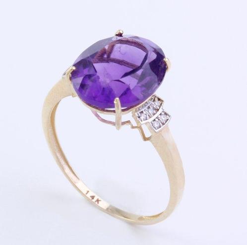 Zonder Minimumprijs - Ring - 14 karaat Geel goud Amethist -, Sieraden, Tassen en Uiterlijk, Ringen