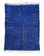 Geruit Marokkaans wollen tapijt - blauw en zwart -, Nieuw