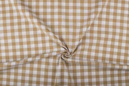 Geruite stof camelbruin wit geruit - 18mm geruit, Hobby en Vrije tijd, Stoffen en Lappen, 120 cm of meer, 200 cm of meer, Bruin
