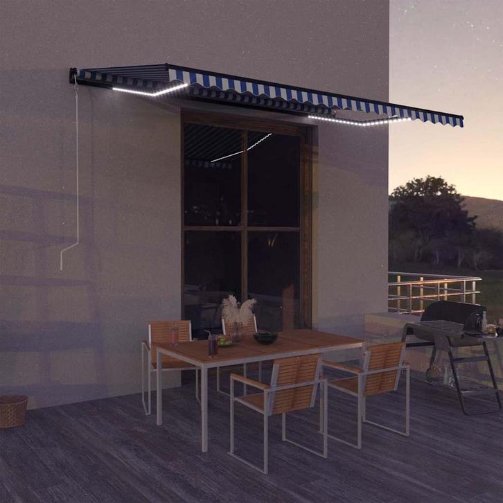 vidaXL Luifel met windsensor en LED 500x300 cm blauw en wit, Tuin en Terras, Zonneschermen, Nieuw, Verzenden
