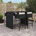 vidaXL 5-delige Tuinbarset met kussens poly rattan zwart, Verzenden, Nieuw, Rotan, 5 zitplaatsen