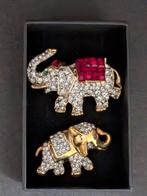 Beeld, Broches olifanten ingelegd met Swarovski elementen -, Antiek en Kunst