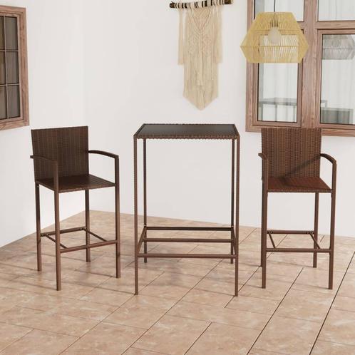 vidaXL 3-delige Tuinbarset poly rattan bruin, Tuin en Terras, Tuinsets en Loungesets, Nieuw, 2 zitplaatsen, Rotan, Verzenden