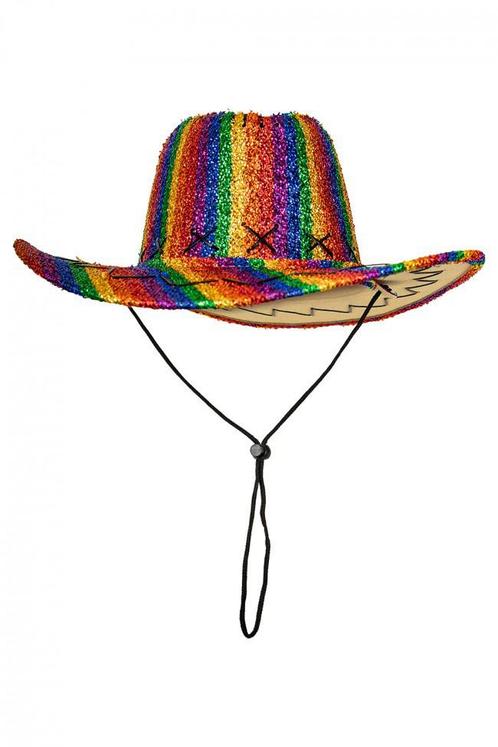 Cowboyhoed Regenboog Glitters Pride Gekleurd Cowboy Hoed Rod, Kleding | Heren, Carnavalskleding en Feestkleding, Nieuw, Overige maten