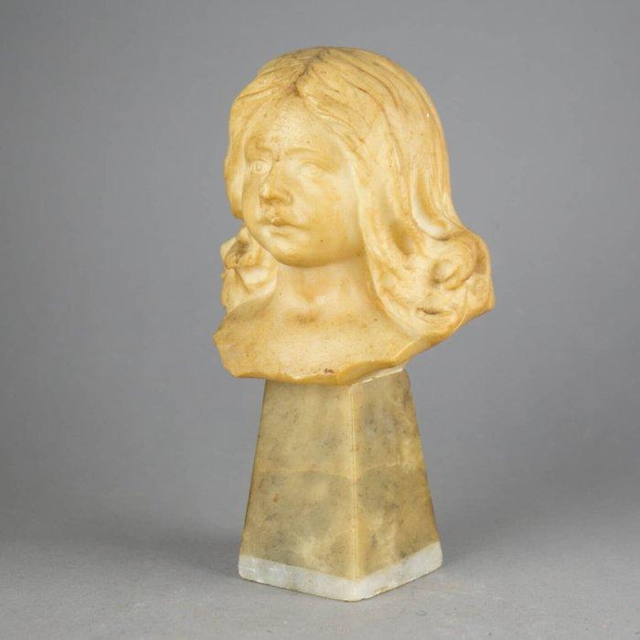 sculptuur, Bust sculpture of a girl - 20 cm - Albast, Antiek en Kunst, Curiosa en Brocante