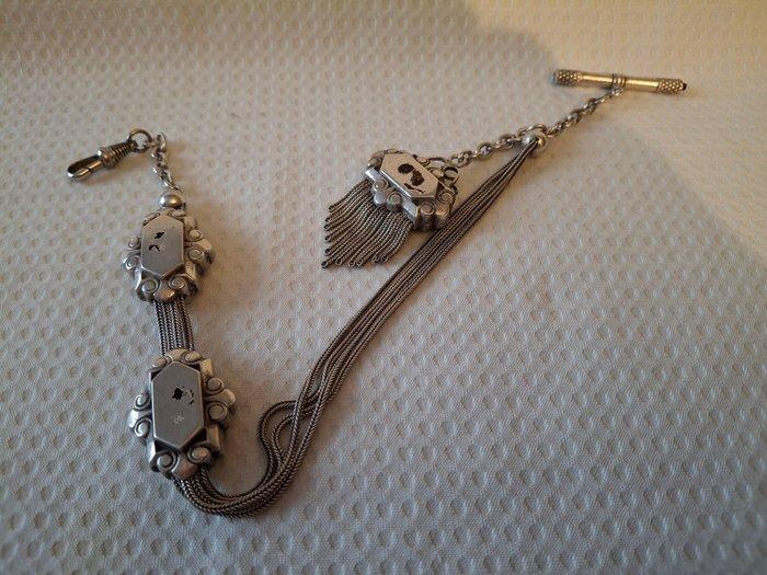 Antieke Zilveren en gelamineerd zilveren Horloge Ketting,, Antiek en Kunst, Antiek | Goud en Zilver