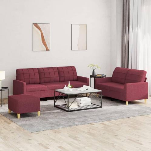 vidaXL 3-delige Loungeset met kussens stof wijnrood, Huis en Inrichting, Banken | Bankstellen, Nieuw, 150 tot 200 cm, Stof, Vierpersoons of meer