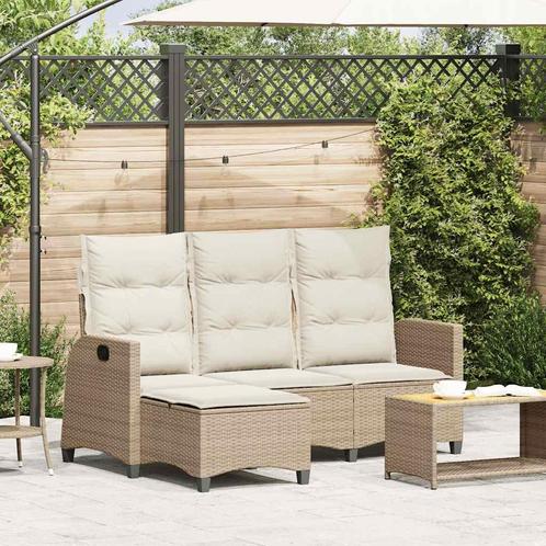 vidaXL Verstelbare tuinbank met kussens L-vormig beige poly, Tuin en Terras, Tuinsets en Loungesets, Nieuw, Rotan, Verzenden