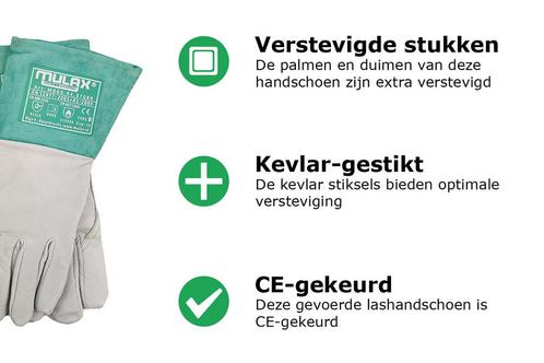 Mulax Lashandschoen premium wit/groen gevoerd, Zakelijke goederen, Machines en Bouw | Lastechniek, Ophalen of Verzenden