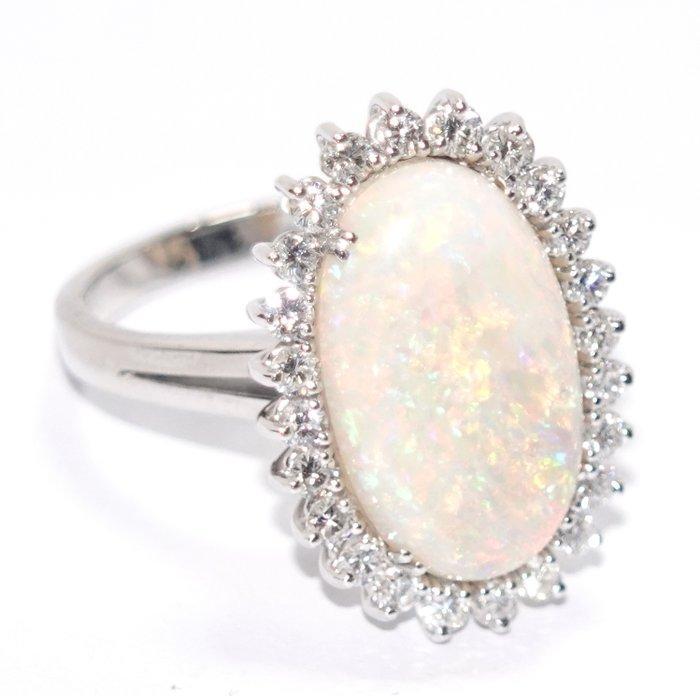 Ring - 18 karaat Witgoud - 5.14ct. tw. Opaal - Diamant - 4,2, Sieraden, Tassen en Uiterlijk, Ringen