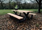 Robuuste Picknicktafel met stalen X-poten, Tuin en Terras, Ophalen, Nieuw, Hout