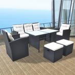 vidaXL 6-delige Tuinset met kussens poly rattan zwart, Nieuw, Tuinset, 7 zitplaatsen, Verzenden