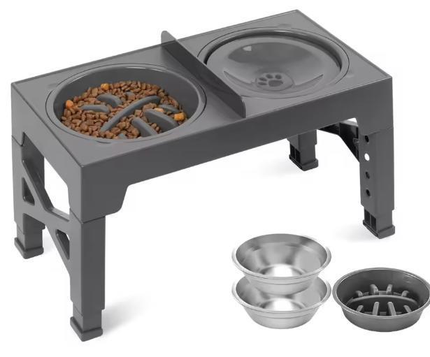 Verstelbare Hondenvoerstandaard met Dubbele RVS Voerbakken, Dieren en Toebehoren, Hondenvoerbakken en Drinkbakken, Nieuw, Verzenden