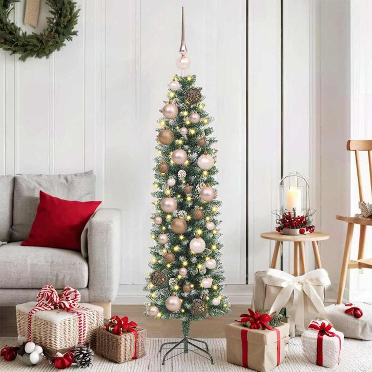 vidaXL Kunstmatige slanke kerstboom met 150 LED Groen 120 cm, Diversen, Kerst, Nieuw, Verzenden